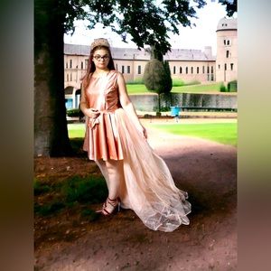 Gorgeous silk prom dress with removable train/skirt